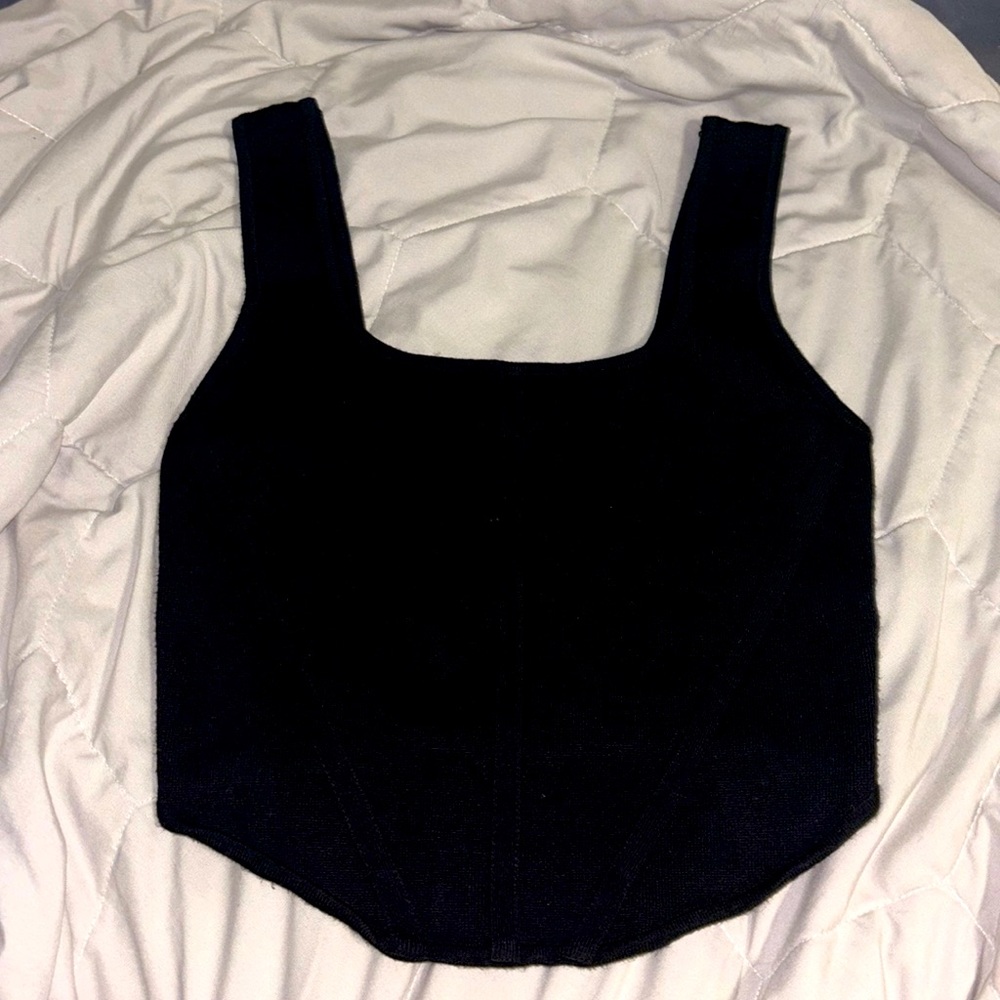 Black Square Neck Knit Top